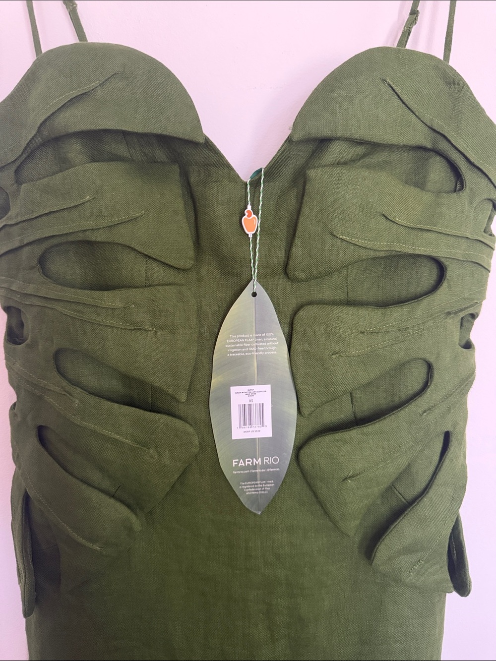 NEW Farm Rio Linen Monstera Leaf Midi Dress size XS 100% linen - Picture 5 of 7